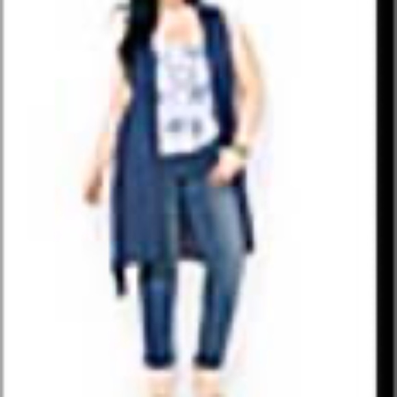 DUSTER, SLEEVELESS KNIT, LONG LENGTH, COLOUR: MEDIUM DENIM, SIZE 5X, MADE CANADA - Picture 1 of 2